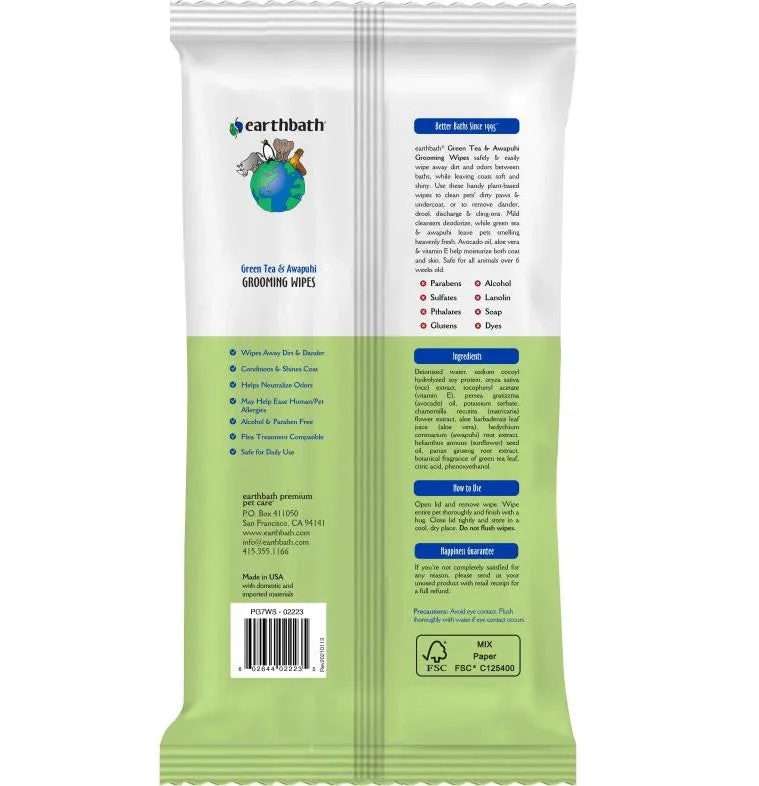 20% OFF: Earthbath Green Tea & Awapuhi Grooming Wipes for Dogs & Cats 100pc