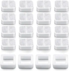 20 Pack Ceramic Cat Water Fountain Replacement Filters - 16 Pet Fountain and 4 Foam Filters for Tritone/Fiumi Ceramic Pet Lotus Drinking Fountain