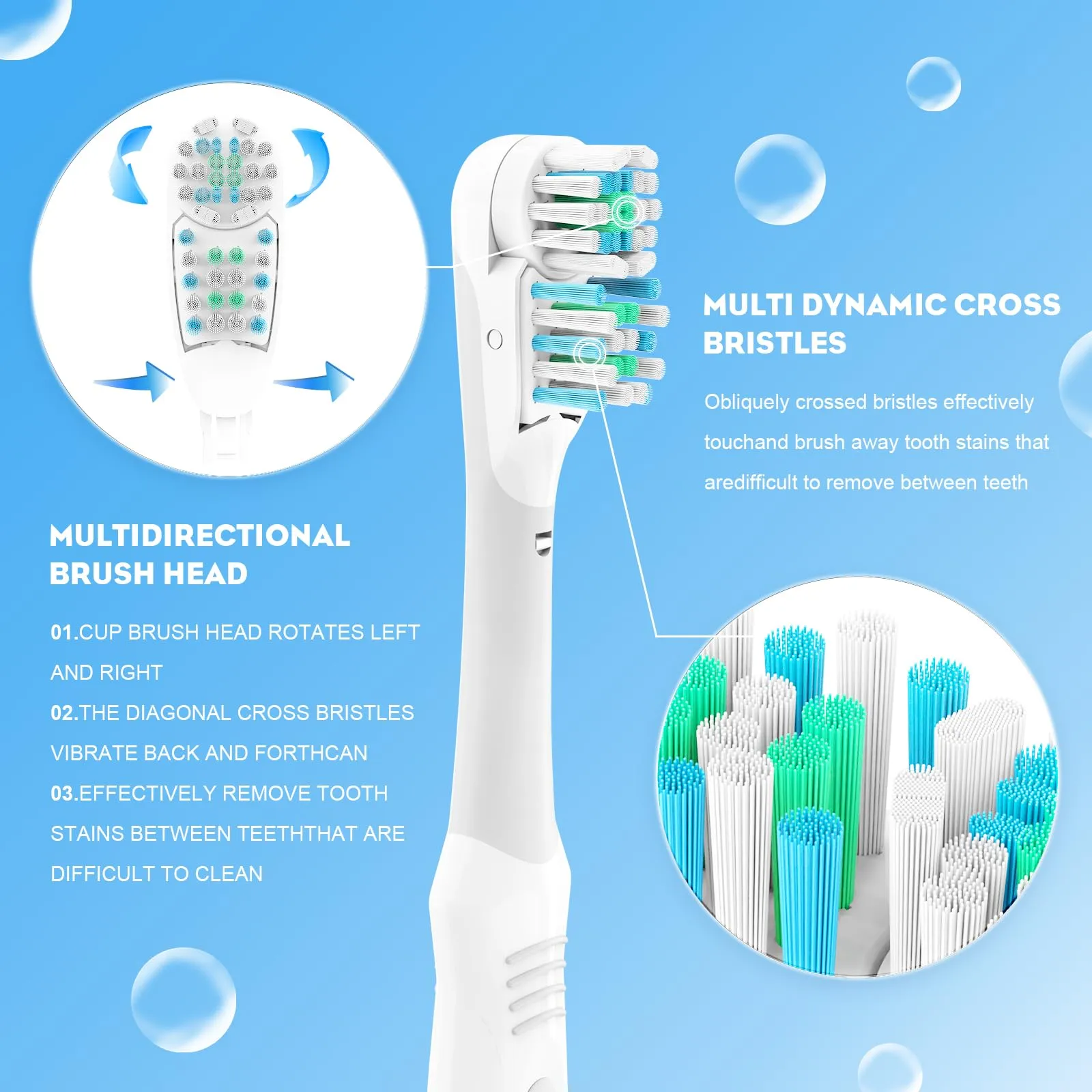20Pcs Electric Oral Toothbrush Replacements Heads Dual Cross Action Clean Attachments Sensitive Brush Refill Rotating Sets 3D White Fit for Oral B 4732 3733 4734