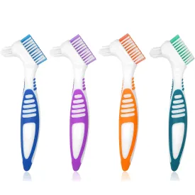 4Pcs Denture Brush, Retainer Brush, Denture Toothbrush, Portable Denture Cleaning Brush, Double Bristle Head Denture Brush, False Teeth Brush for Cleaning Retainers (Blue, Purple, Green,Orange)