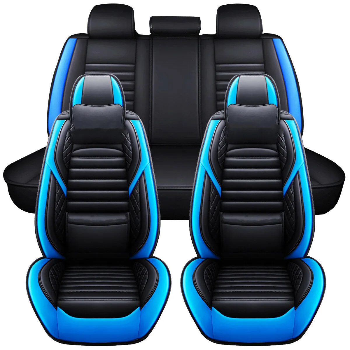 5D Universal PU Leather Car Seat Covers - Full Set for 5 Seats, Non-Slip Cushion Protector Mat