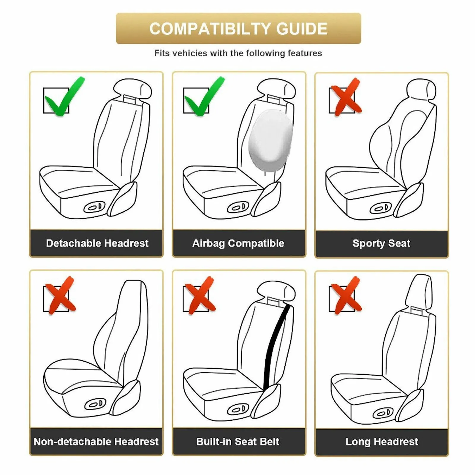 5x Car Seat Covers Universal PU Leather Cushion Non-slip Padded Mat Full Set