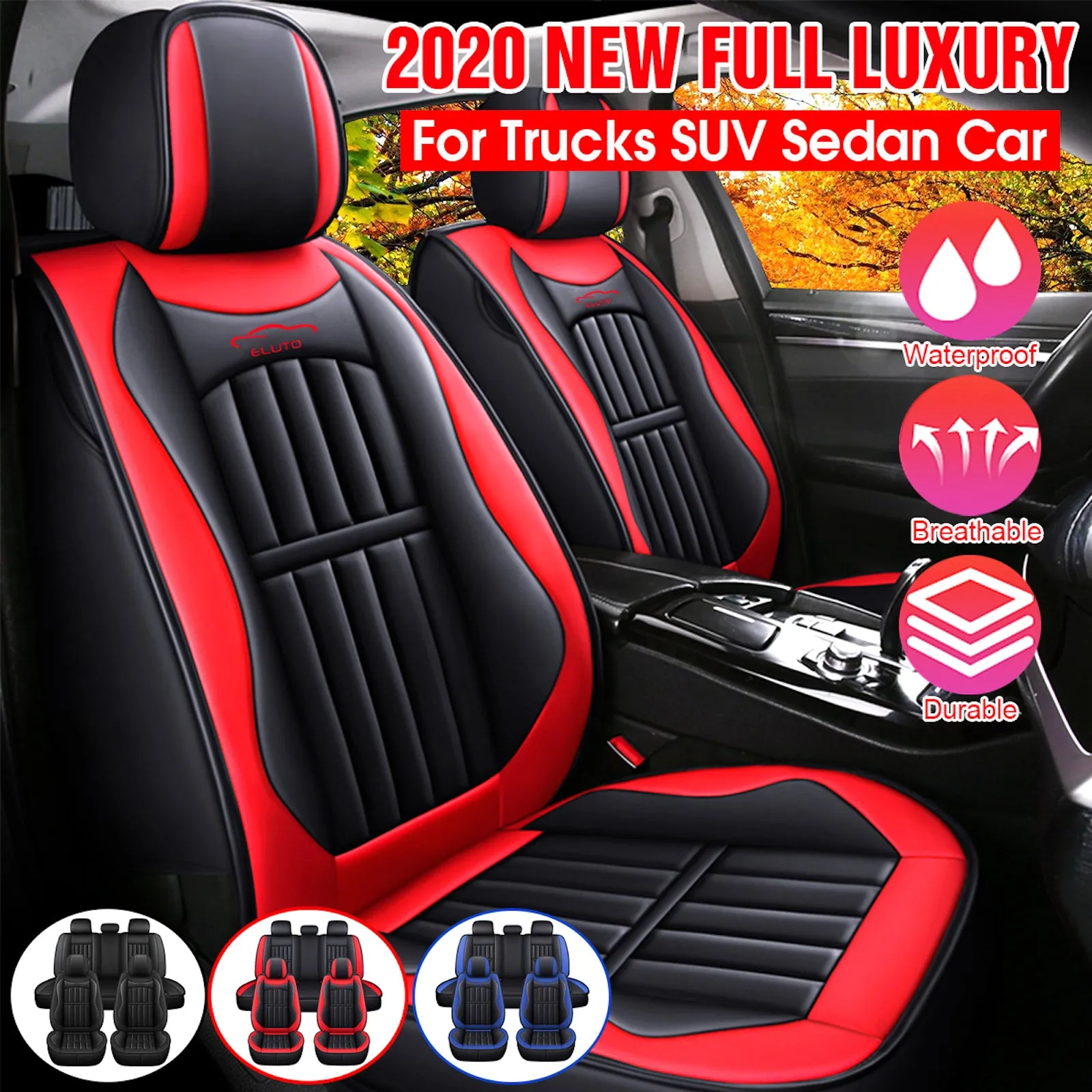 5x Car Seat Covers Universal PU Leather Cushion Non-slip Padded Mat Full Set