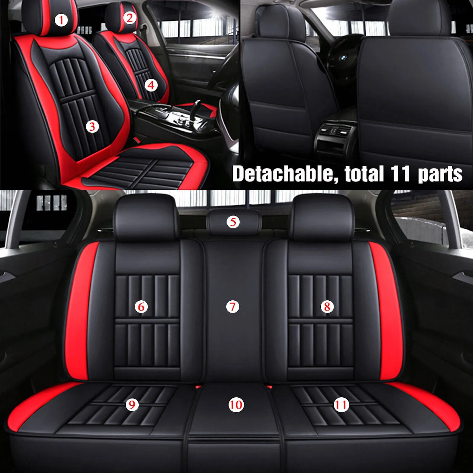 5x Car Seat Covers Universal PU Leather Cushion Non-slip Padded Mat Full Set