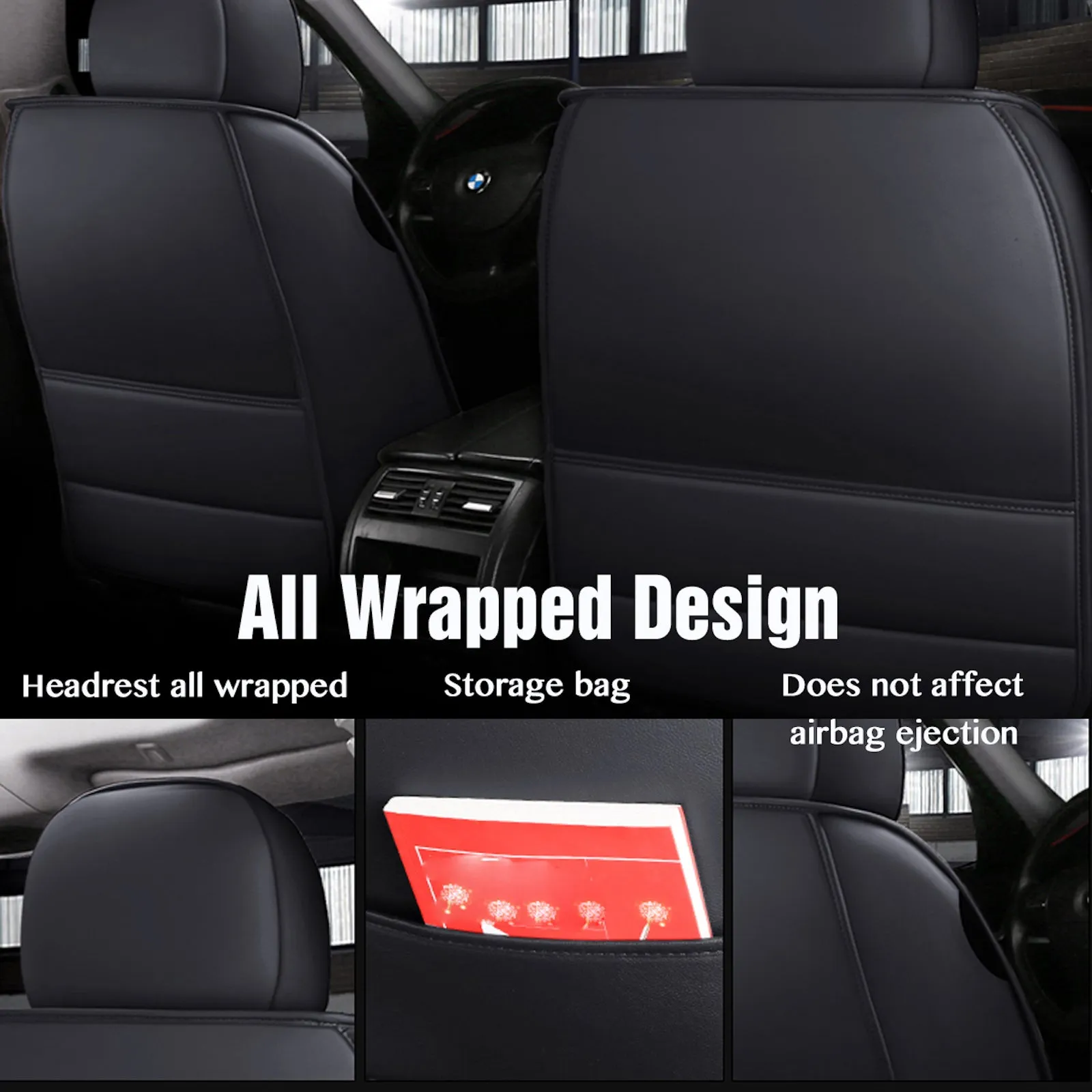 5x Car Seat Covers Universal PU Leather Cushion Non-slip Padded Mat Full Set