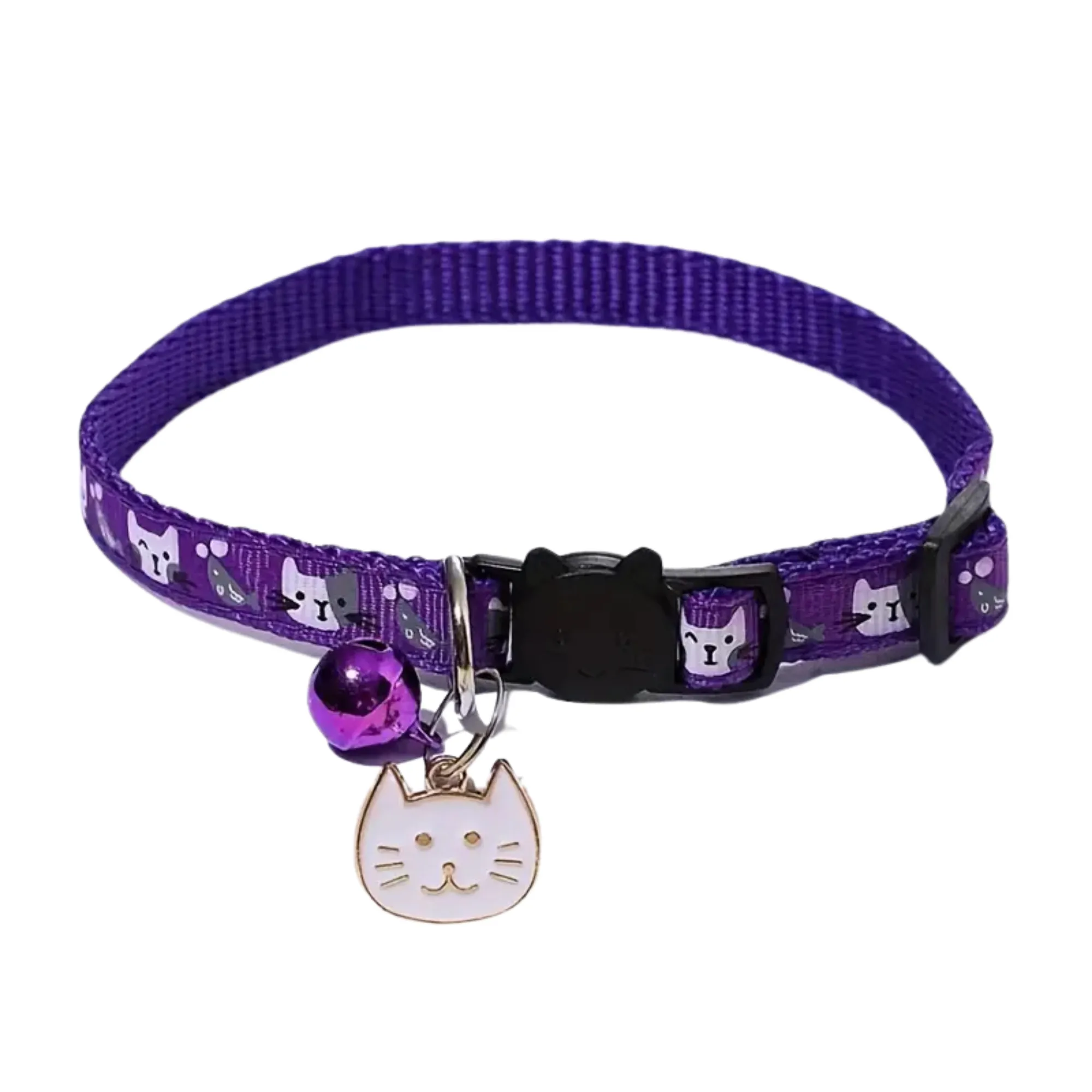 Adjustable Anti-Choke Cat Collar With Bell - Purple/Large