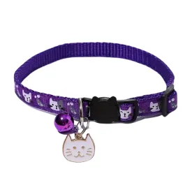 Adjustable Anti-Choke Cat Collar With Bell - Purple/Large
