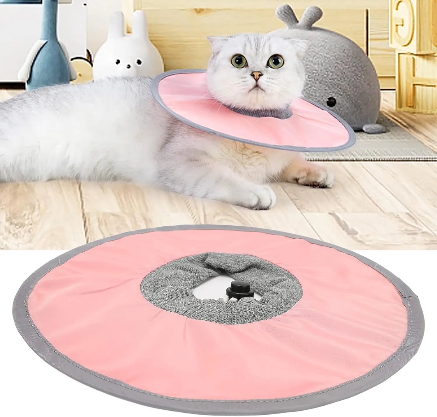 Adjustable Cat Recovery Collar, Soft Polyester Elizabethan Collar, Anti-Licking, Post-Surgery Protection, Waterproof, Easy to Clean