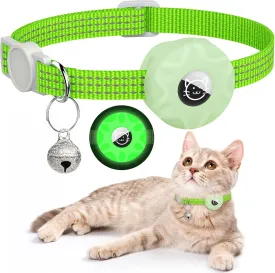 AirTag Cat Collar, Reflective Kitten Collar Breakaway Apple Air Tag Cat Collar, GPS Cat Collar with AirTag Holder and Bell, Lightweight Tracker Cat Collars for Girl Boy Cats Puppies (Luminous Green)