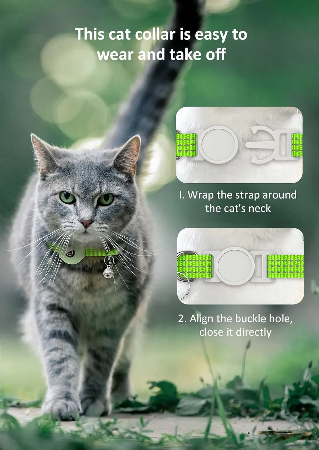 AirTag Cat Collar, Reflective Kitten Collar Breakaway Apple Air Tag Cat Collar, GPS Cat Collar with AirTag Holder and Bell, Lightweight Tracker Cat Collars for Girl Boy Cats Puppies (Luminous Green)