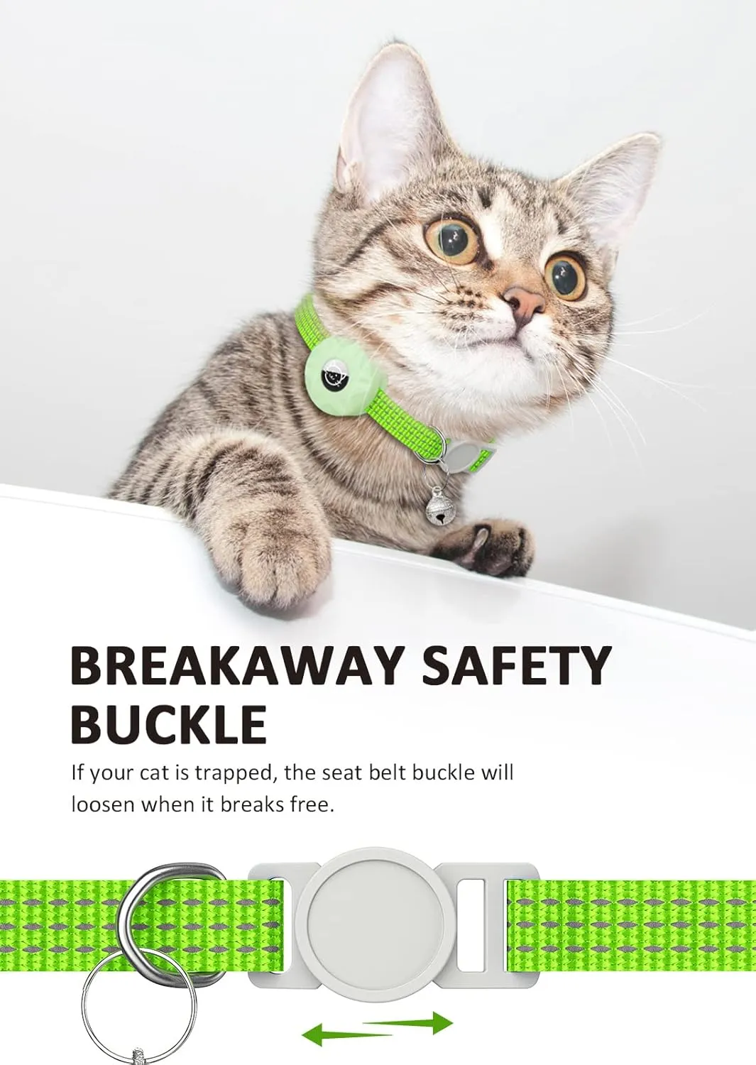 AirTag Cat Collar, Reflective Kitten Collar Breakaway Apple Air Tag Cat Collar, GPS Cat Collar with AirTag Holder and Bell, Lightweight Tracker Cat Collars for Girl Boy Cats Puppies (Luminous Green)