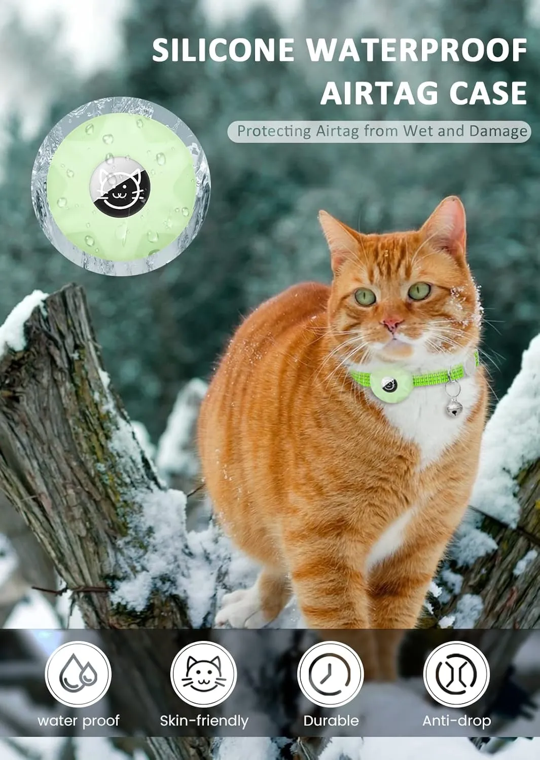 AirTag Cat Collar, Reflective Kitten Collar Breakaway Apple Air Tag Cat Collar, GPS Cat Collar with AirTag Holder and Bell, Lightweight Tracker Cat Collars for Girl Boy Cats Puppies (Luminous Green)