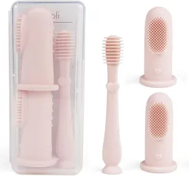 Ali Oli Oral Care Set for Baby (Blush) Includes Dual-Sided Baby Finger Toothbrush x 2, Tongue Scraper for Baby, Protective Case, BPA, Phthalate, and PVC Free, Food-Grade Baby Care Products for Infants