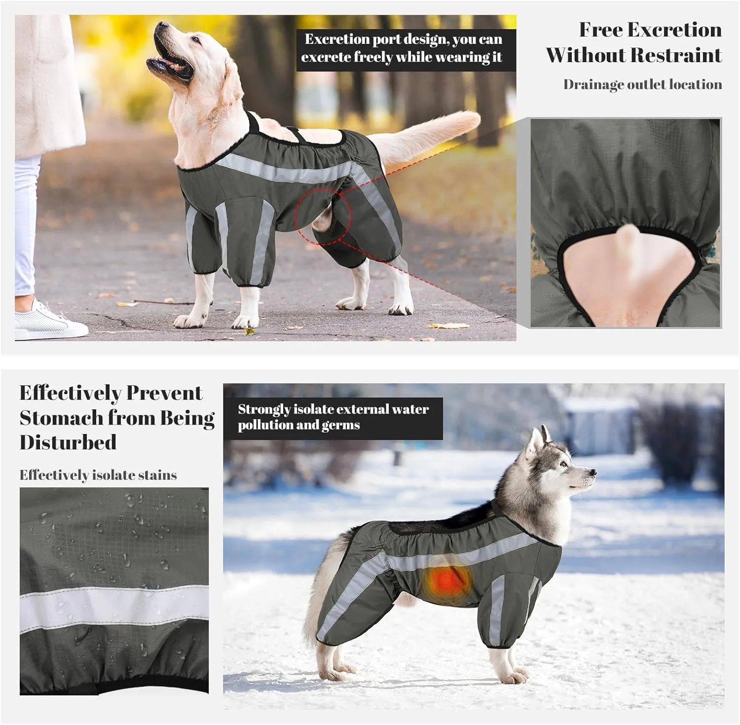 Anti-dirty Winter Coat Recovery Suit for After Surgery, Body Guard Safety Reflective Vest Protective Dog in Rain, Snow, Traffic Accidents, Waterproof Dog Raincoat Jacket