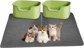 Caldara Cat Litter Mat 47"x 27.5",Extra Large litter trapping mat Double Layer Waterproof Easy Clean,cat accessories(Gray)