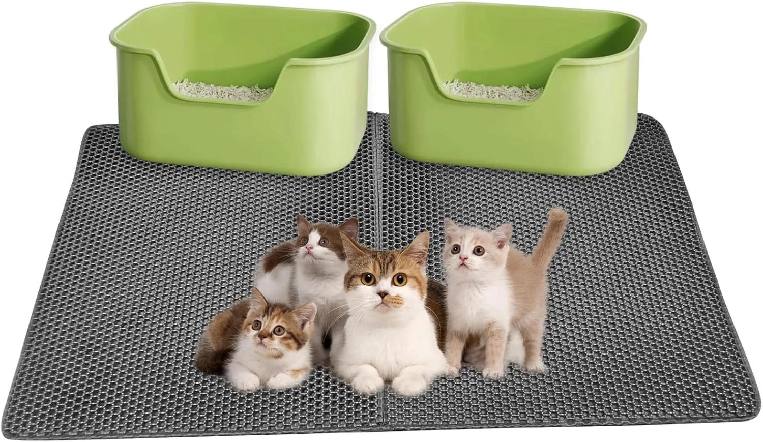 Caldara Cat Litter Mat 47"x 27.5",Extra Large litter trapping mat Double Layer Waterproof Easy Clean,cat accessories(Gray)