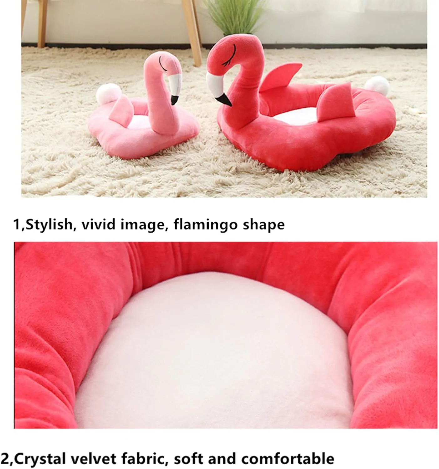 Cat Bed Dog Bed Plush Flamingo Pet Bed Soft Warm for Sleep Pet Cushion Winter Plush Calming Dog Bed,Self Warming Puppy Bed for Small Medium Pet Dogs Cats
