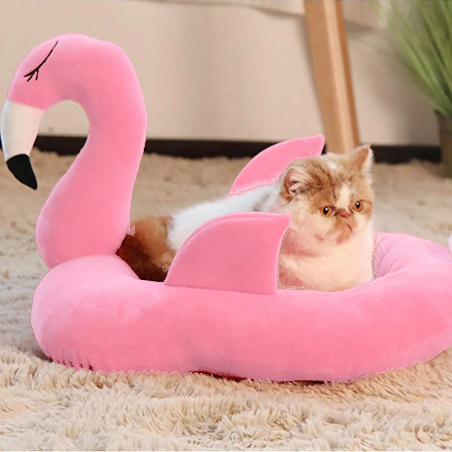 Cat Bed Dog Bed Plush Flamingo Pet Bed Soft Warm for Sleep Pet Cushion Winter Plush Calming Dog Bed,Self Warming Puppy Bed for Small Medium Pet Dogs Cats