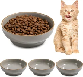 Cat Bowl Set of 3, Non Slip Dish Pet Cat Food Bowls, Shallow Water Bowl Cat Feeding Wide Bowls to Stress Relief of Whisker Fatigue, Pet Bowl for Dogs Rabbits Puppy Birds(Safe Food-Grade Ceramic) Gray