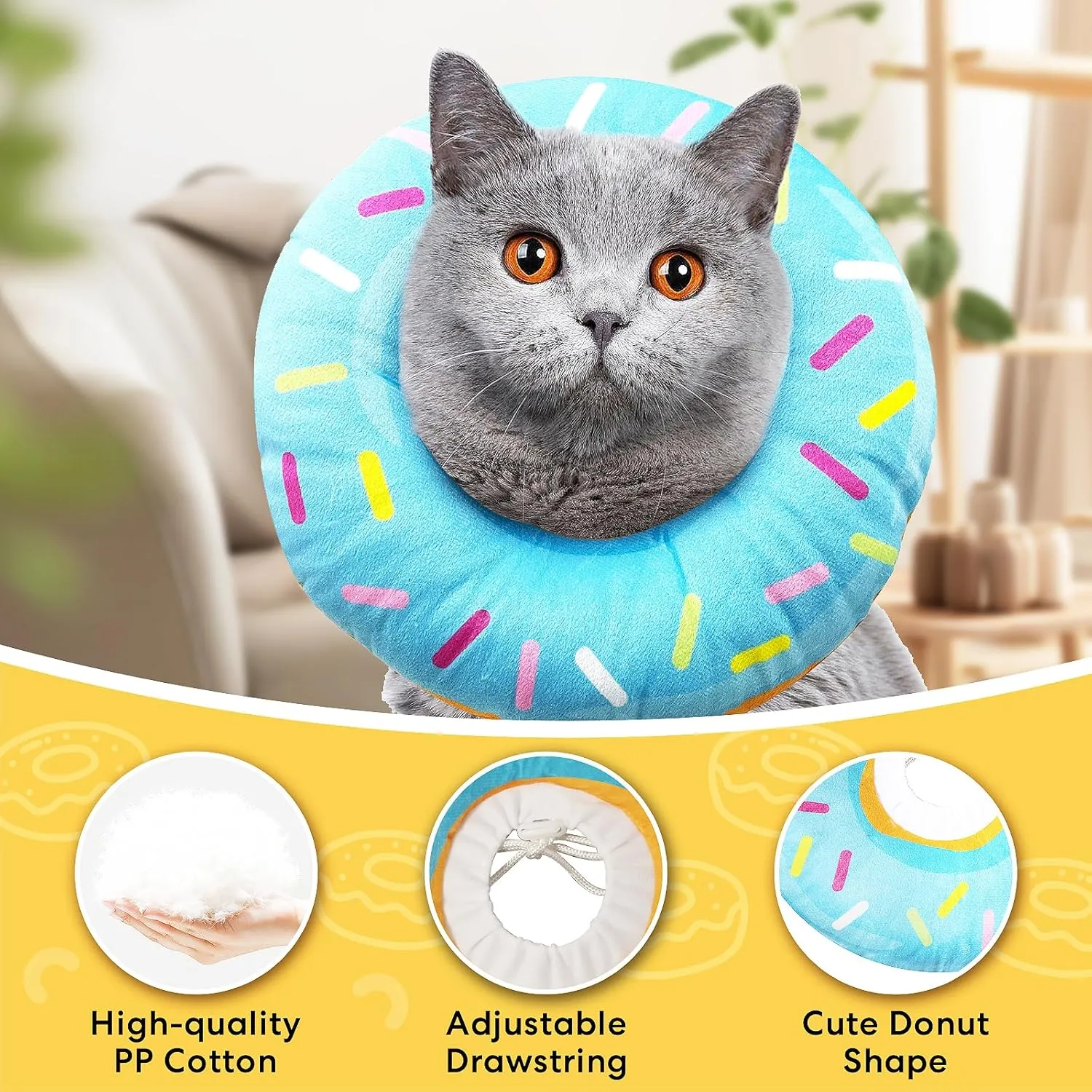 Cat Cone Collar Soft, Cat Donut Collar, Adjustable Cat Surgery Collar for Wound Healing, Elizabeth Collars are Suitable for Cats, Kittens, Puppies, Puppies After Surgery (Blue, L)