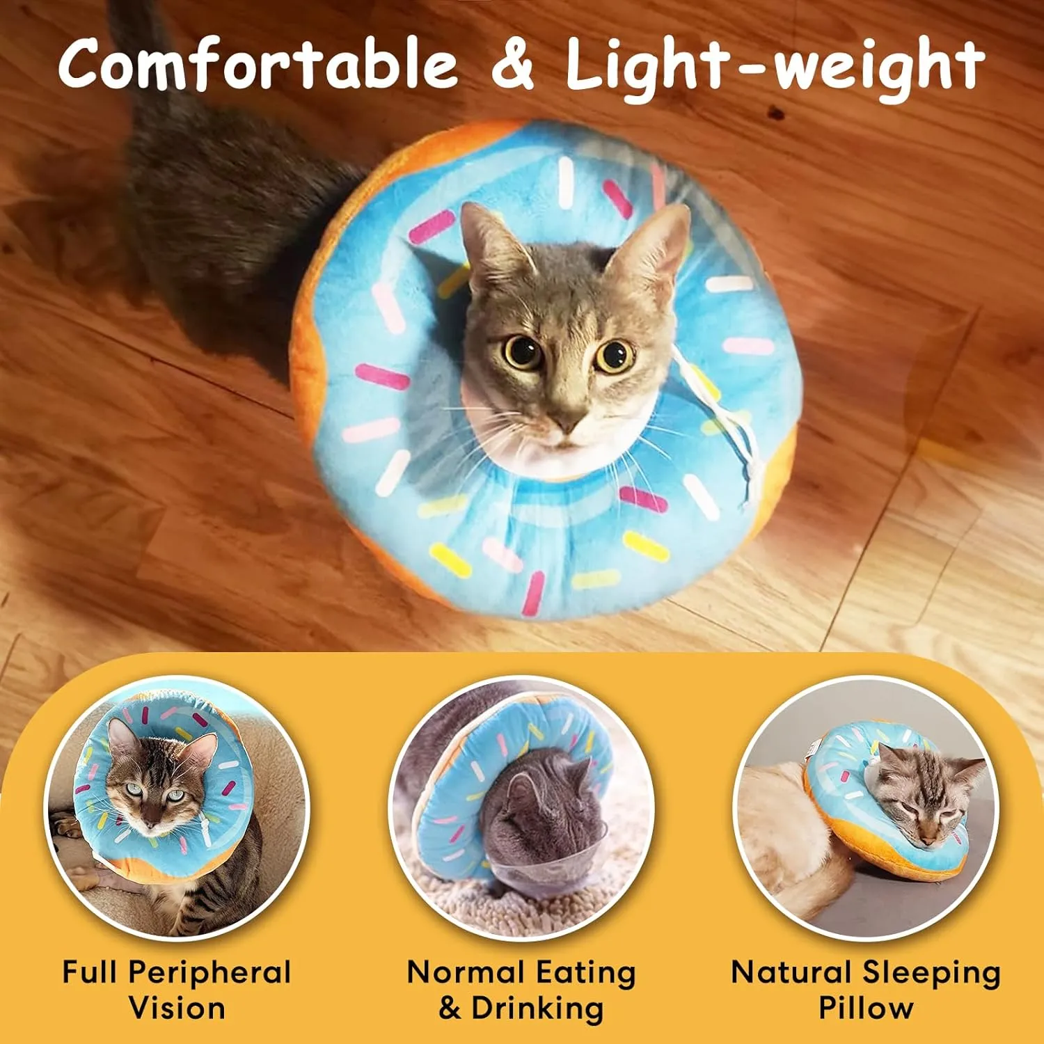Cat Cone Collar Soft, Cat Donut Collar, Adjustable Cat Surgery Collar for Wound Healing, Elizabeth Collars are Suitable for Cats, Kittens, Puppies, Puppies After Surgery (Blue, L)