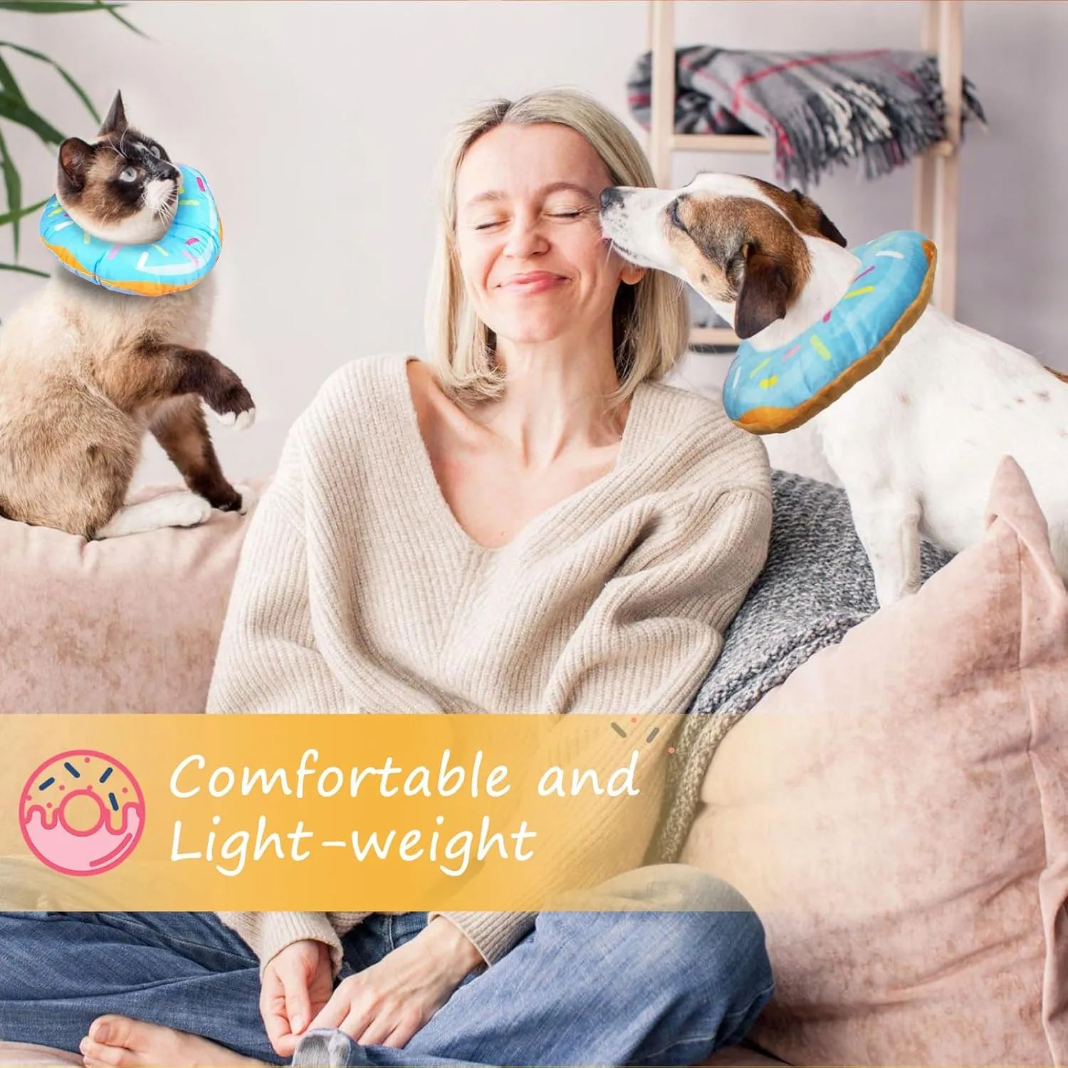 Cat Cone Collar Soft, Cat Donut Collar, Adjustable Cat Surgery Collar for Wound Healing, Elizabeth Collars are Suitable for Cats, Kittens, Puppies, Puppies After Surgery (Blue, L)