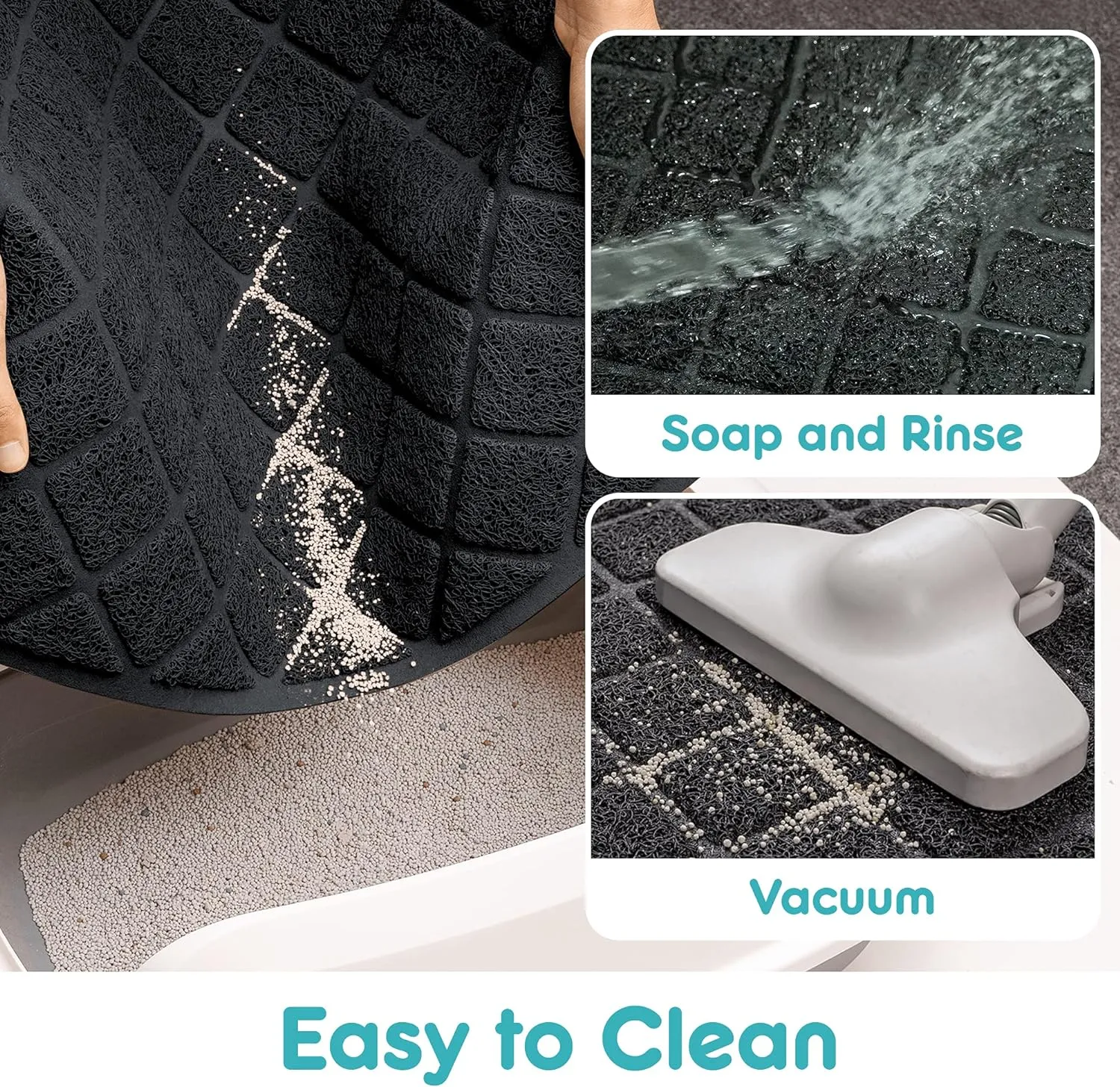 Cat Litter Mat Litter Trapping Mat, Black Premium Durable PVC Grid Mesh with Scatter Control, Non-slip, Less Waste Cat Litter Box Mat, Soft on Kittys Paws, Urine Waterproof 47" x 35"