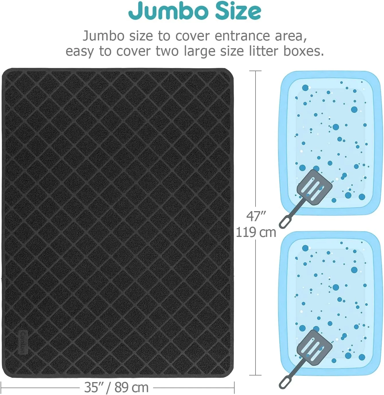 Cat Litter Mat Litter Trapping Mat, Black Premium Durable PVC Grid Mesh with Scatter Control, Non-slip, Less Waste Cat Litter Box Mat, Soft on Kittys Paws, Urine Waterproof 47" x 35"