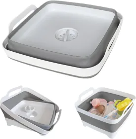 Collapsible Wash Basin for Baby Bottles - 2.4 Gallons Portable Wash Bin for RV Camping Sink, Space-Saving Dish Tub (Gray)