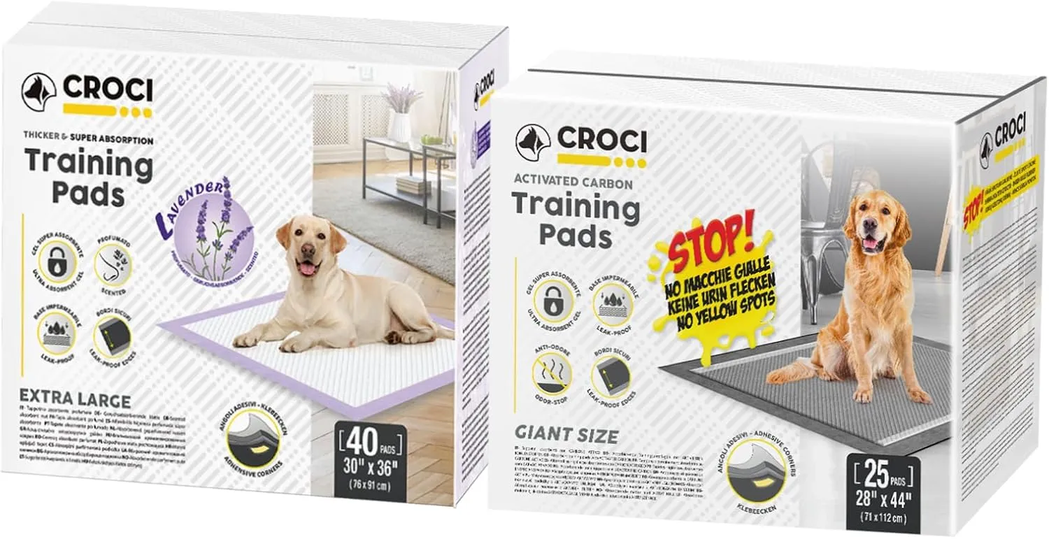 CROCI Dog Pads Lavender Scented 30x36in 40 Count & CROCI 28"x44" 4XL Activated Carbon Pee Pads for Dogs 25 Count
