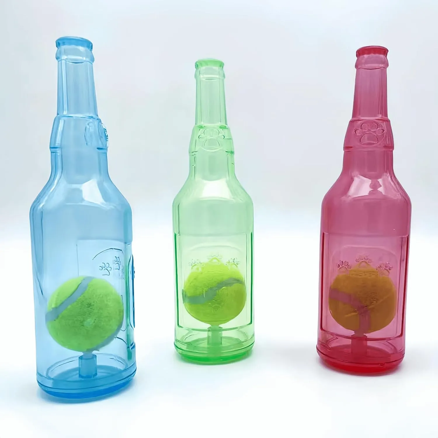 Cute Tough Dog Toy Rubber Bottle Squeaky Dogs Chew Toy Long Lasting Interactive Fetch Toy for Teething Tennis Ball Included (Green, Medium)