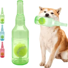 Cute Tough Dog Toy Rubber Bottle Squeaky Dogs Chew Toy Long Lasting Interactive Fetch Toy for Teething Tennis Ball Included (Green, Medium)