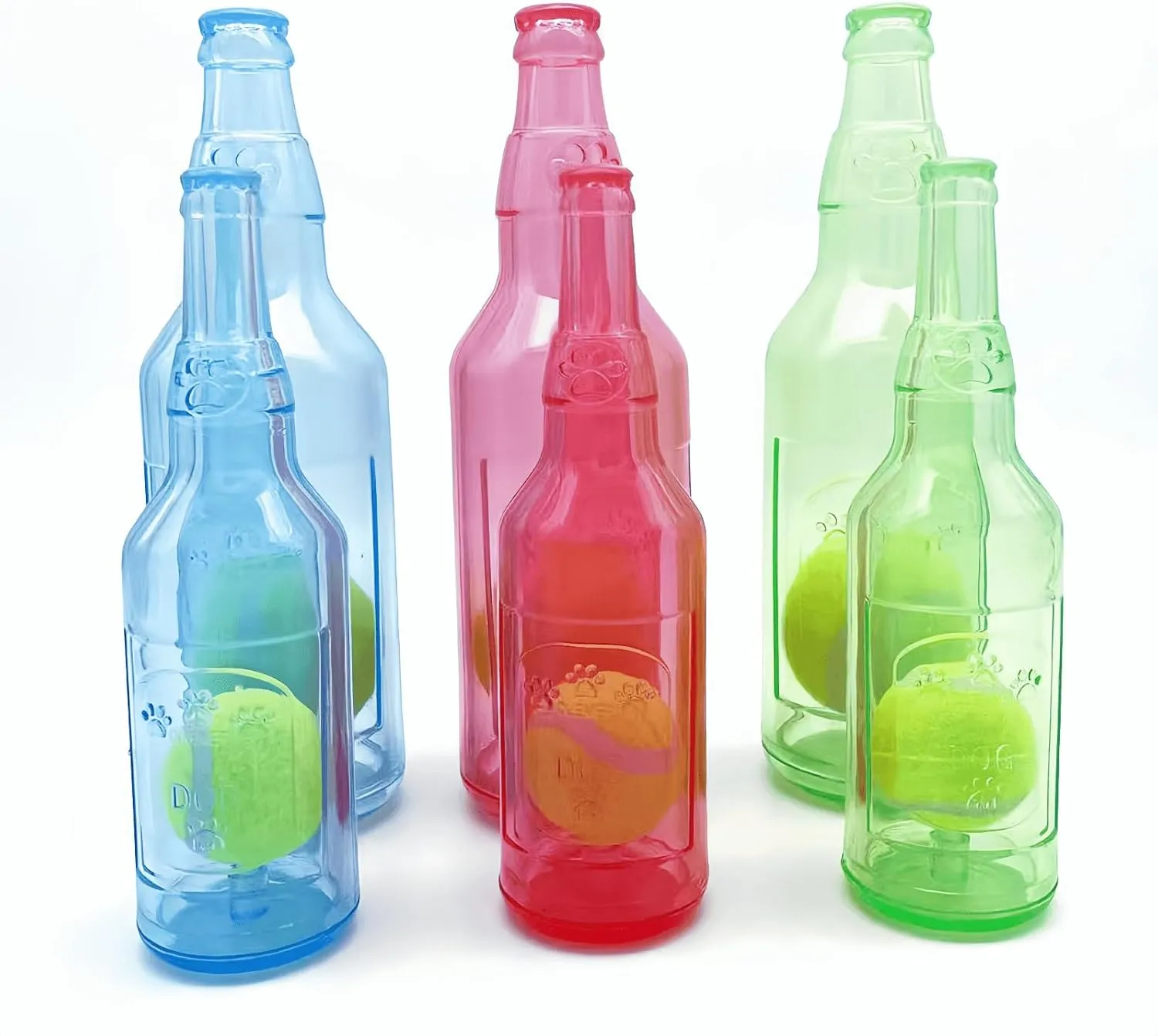 Cute Tough Dog Toy Rubber Bottle Squeaky Dogs Chew Toy Long Lasting Interactive Fetch Toy for Teething Tennis Ball Included (Green, Medium)