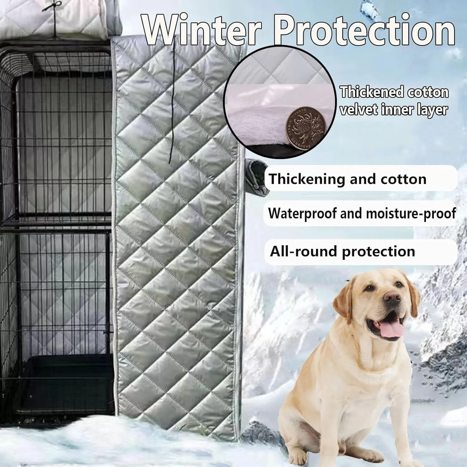 Dog Cage Covers, Pet Crate Cover, Waterproof Pet Kennel Protector, Roll-up Side Windows and Front Door, Warmer Windproof Oxford Cloth Cover, for Keep Pet Warm