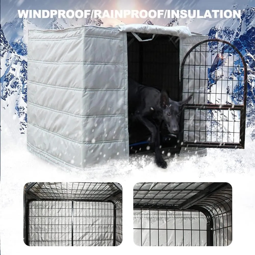 Dog Cage Covers, Pet Crate Cover, Waterproof Pet Kennel Protector, Roll-up Side Windows and Front Door, Warmer Windproof Oxford Cloth Cover, for Keep Pet Warm