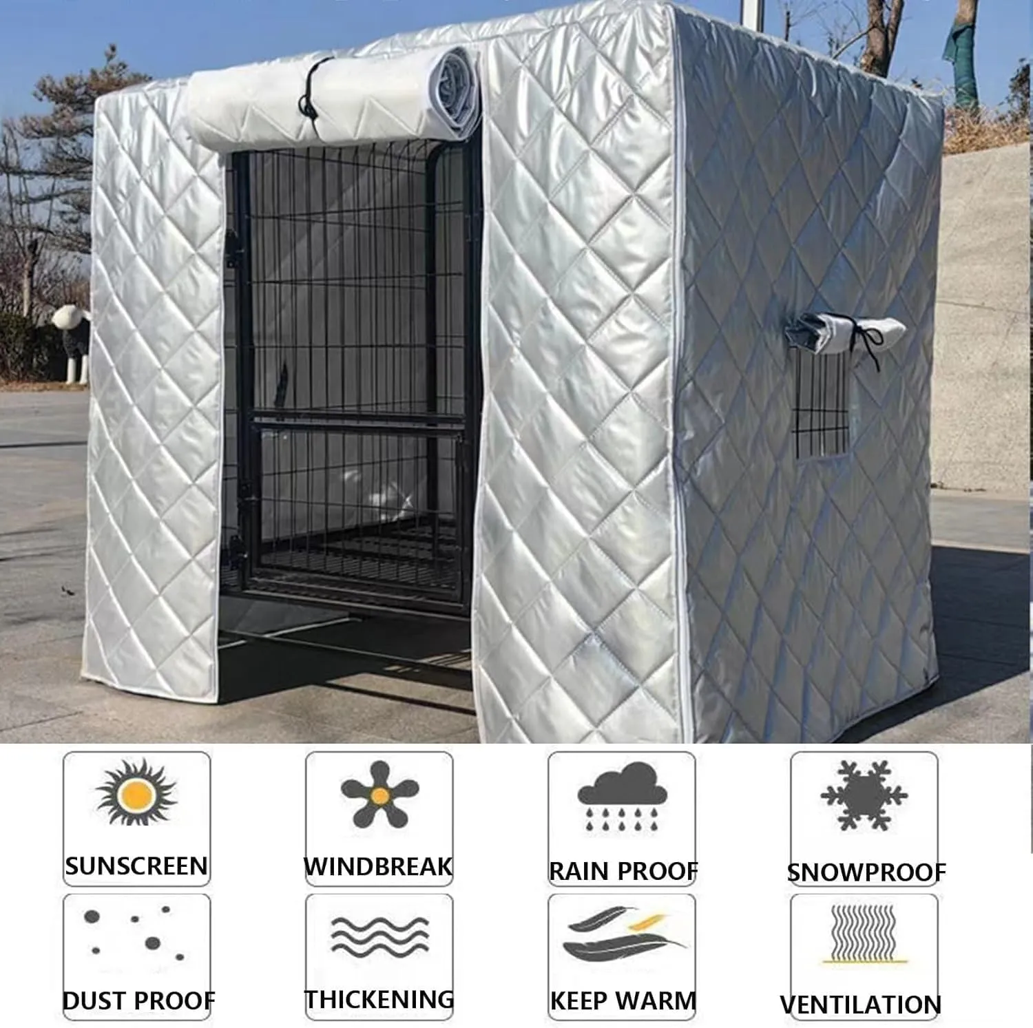 Dog Cage Covers, Pet Crate Cover, Waterproof Pet Kennel Protector, Roll-up Side Windows and Front Door, Warmer Windproof Oxford Cloth Cover, for Keep Pet Warm
