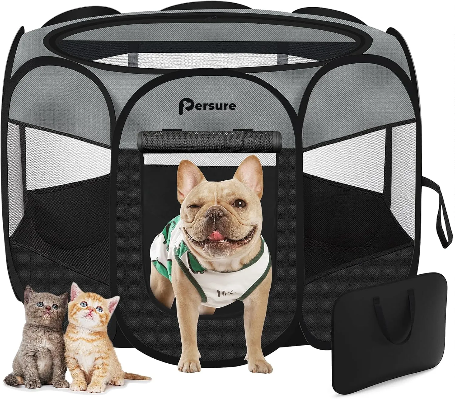Dog Cat Playpen Indoor Outdoor for Puppy Pet Travel and Recovery After Surgery, Dogs Enclosure Tent Crates Cage Indoor/Outdoor, Portable Pop Up Dog Kennel with Carrying Case (Dark Grey, Small)