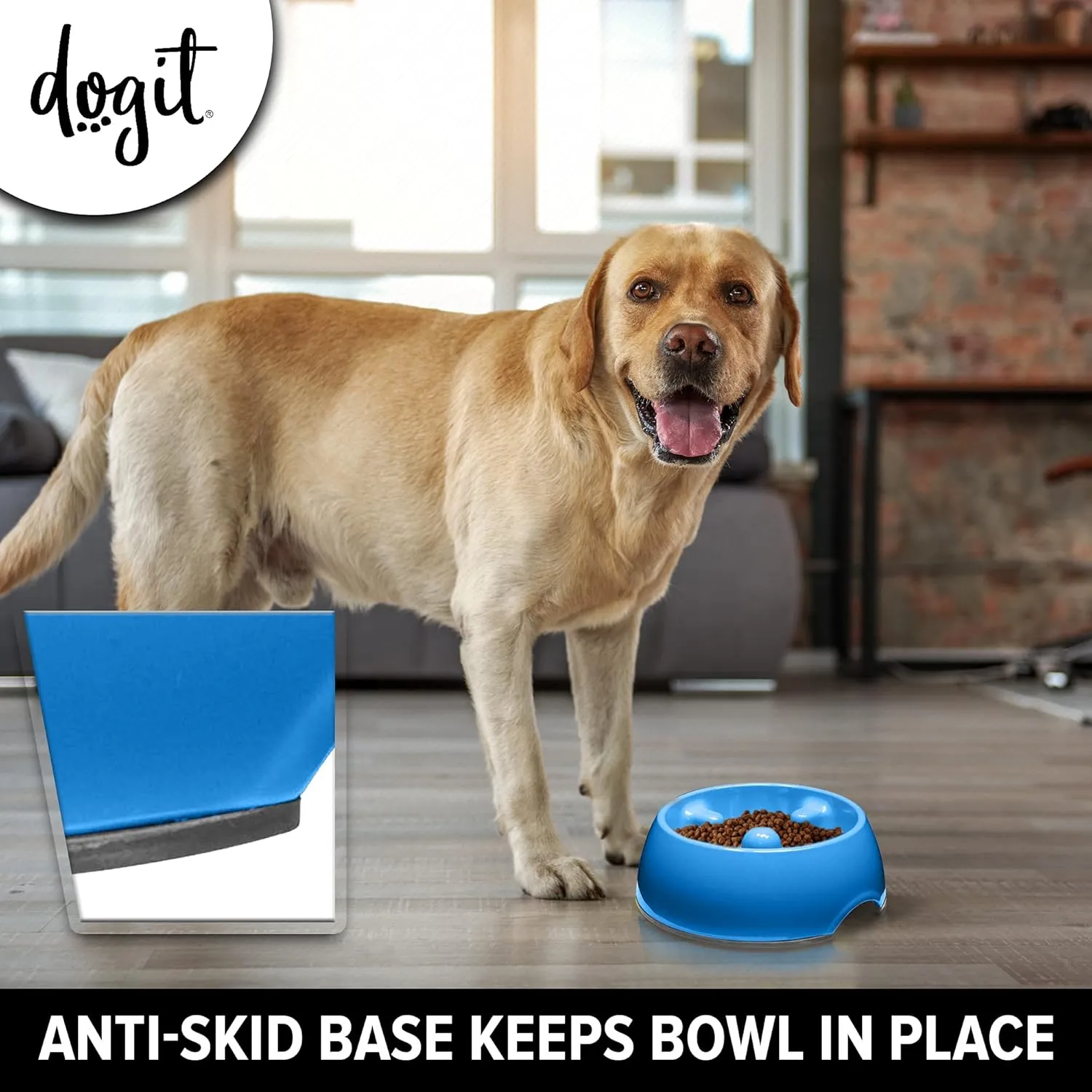 Dogit Slow Feeder Bowl for Wet or Dry Food, Go Slow Anti-Gulping Dish, Blue, Large