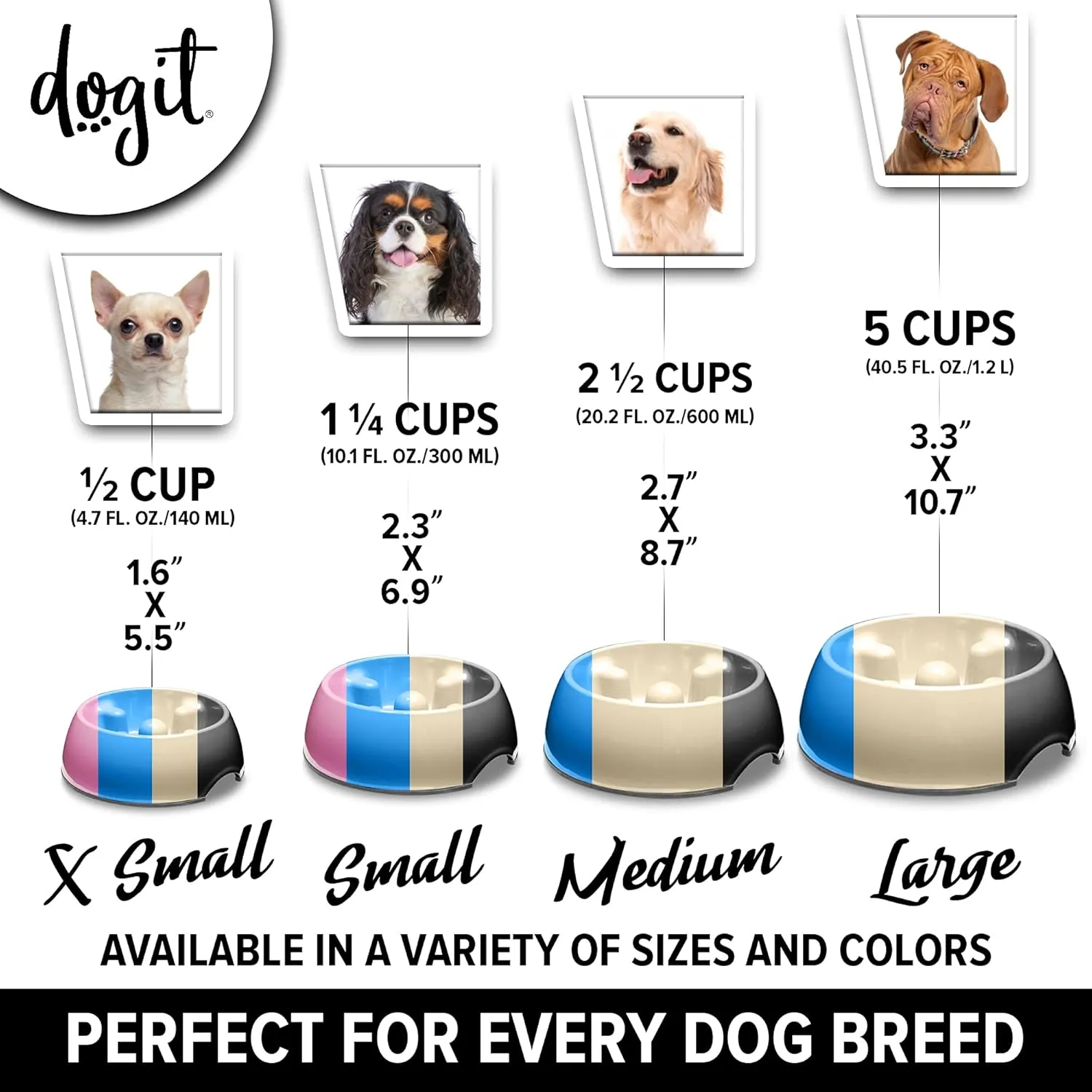 Dogit Slow Feeder Bowl for Wet or Dry Food, Go Slow Anti-Gulping Dish, Blue, Large