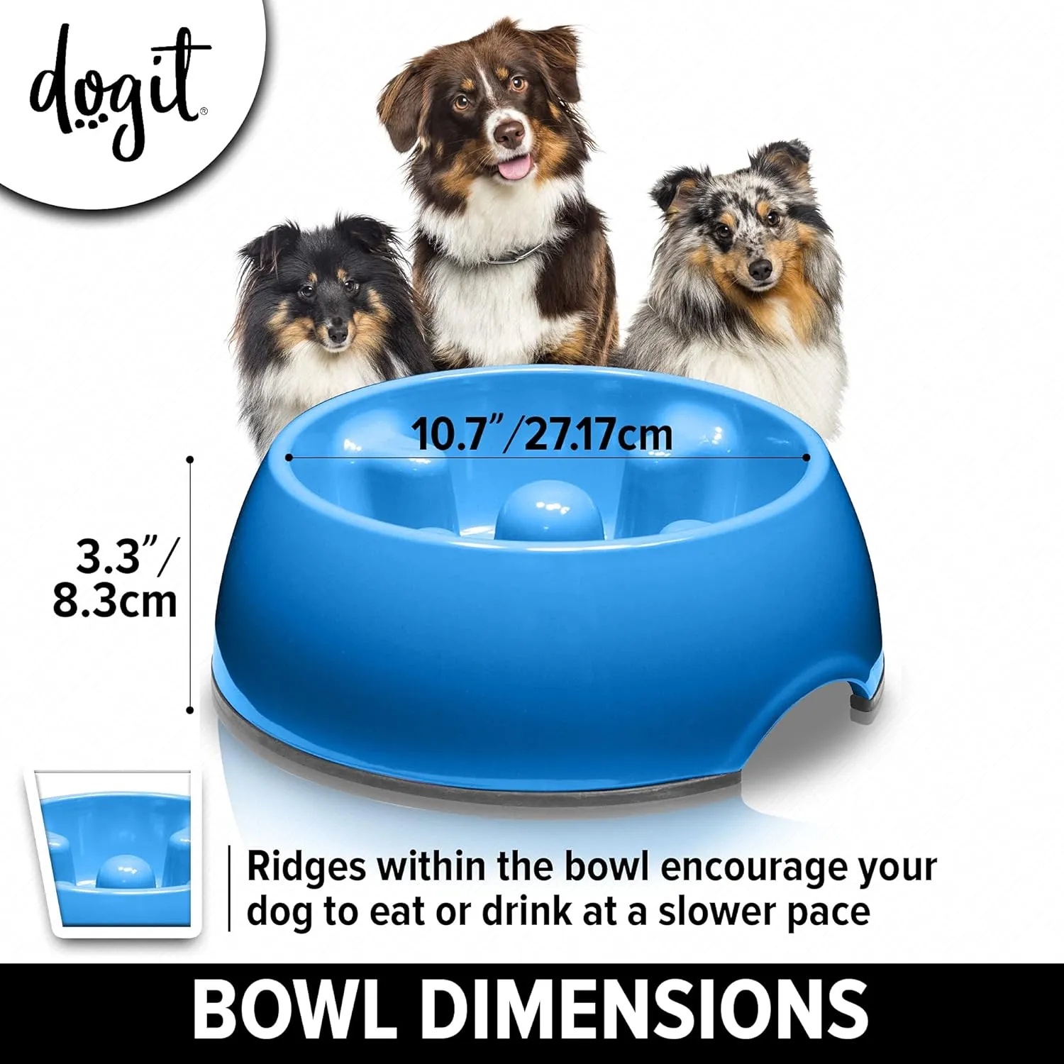Dogit Slow Feeder Bowl for Wet or Dry Food, Go Slow Anti-Gulping Dish, Blue, Large