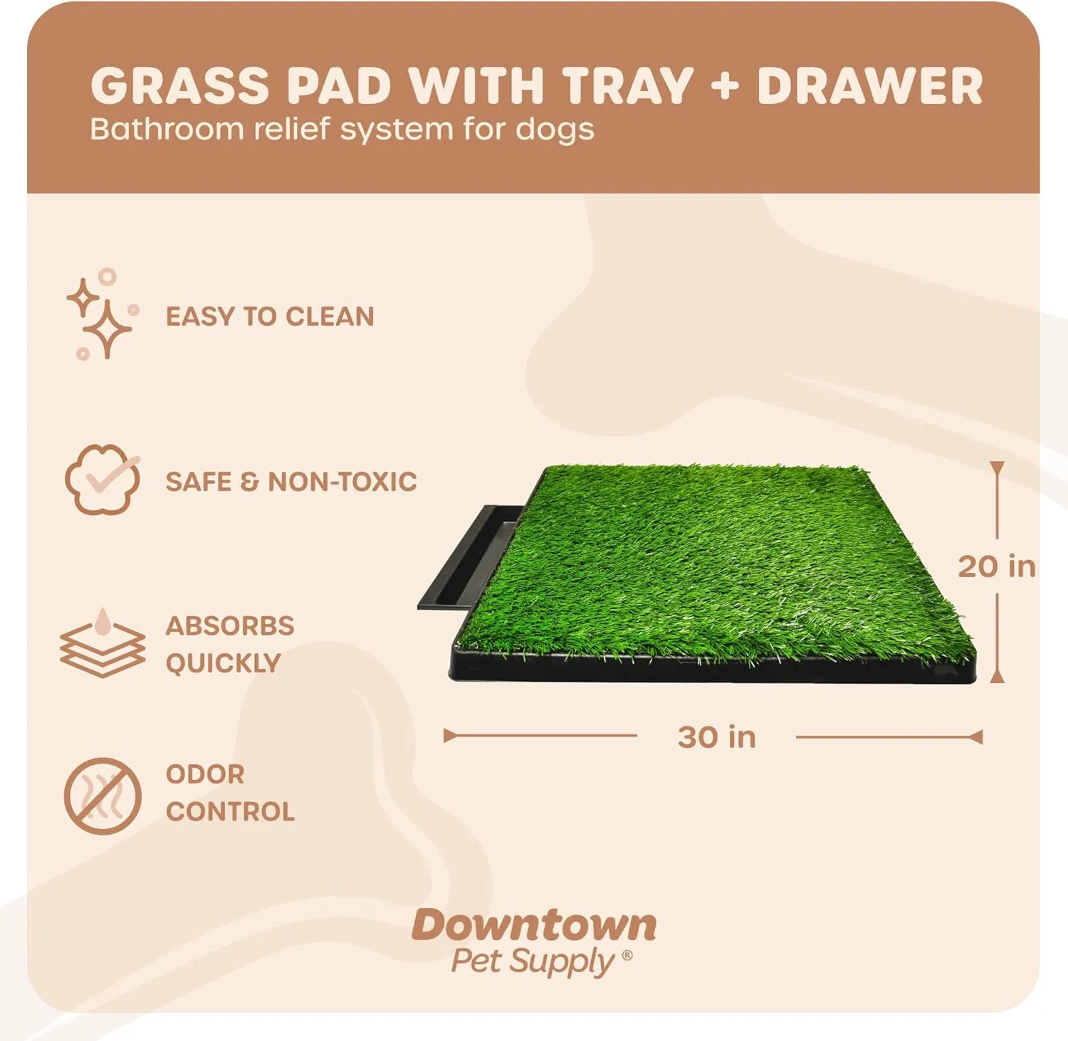 Downtown Pet Supply Dog Grass Pad with Tray, 20 x 30 w/Drawer - Outdoor and Indoor Potty System for Dogs with Replaceable Synthetic Grass Pee Turf - Portable and Waterproof Turf Dog Potty