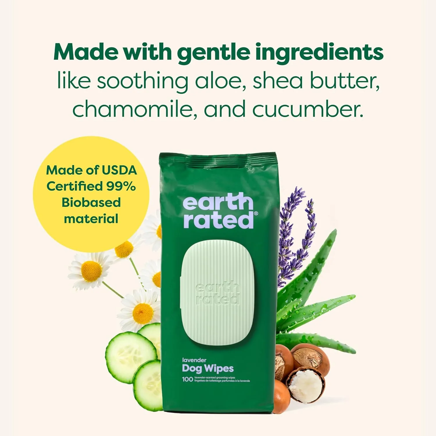 Earth Rated Dog Grooming Wipes, Hypoallergenic, Cleaning and Hydrating, for Paws, Body and Butt, Lavender Scented, 400 Count