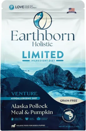 Earthborn Holistic Venture Alaska Pollock Meal & Pumpkin Limited Ingredient Diet Grain-Free Dry Food for Dogs & Puppies (25 lb. Bag)
