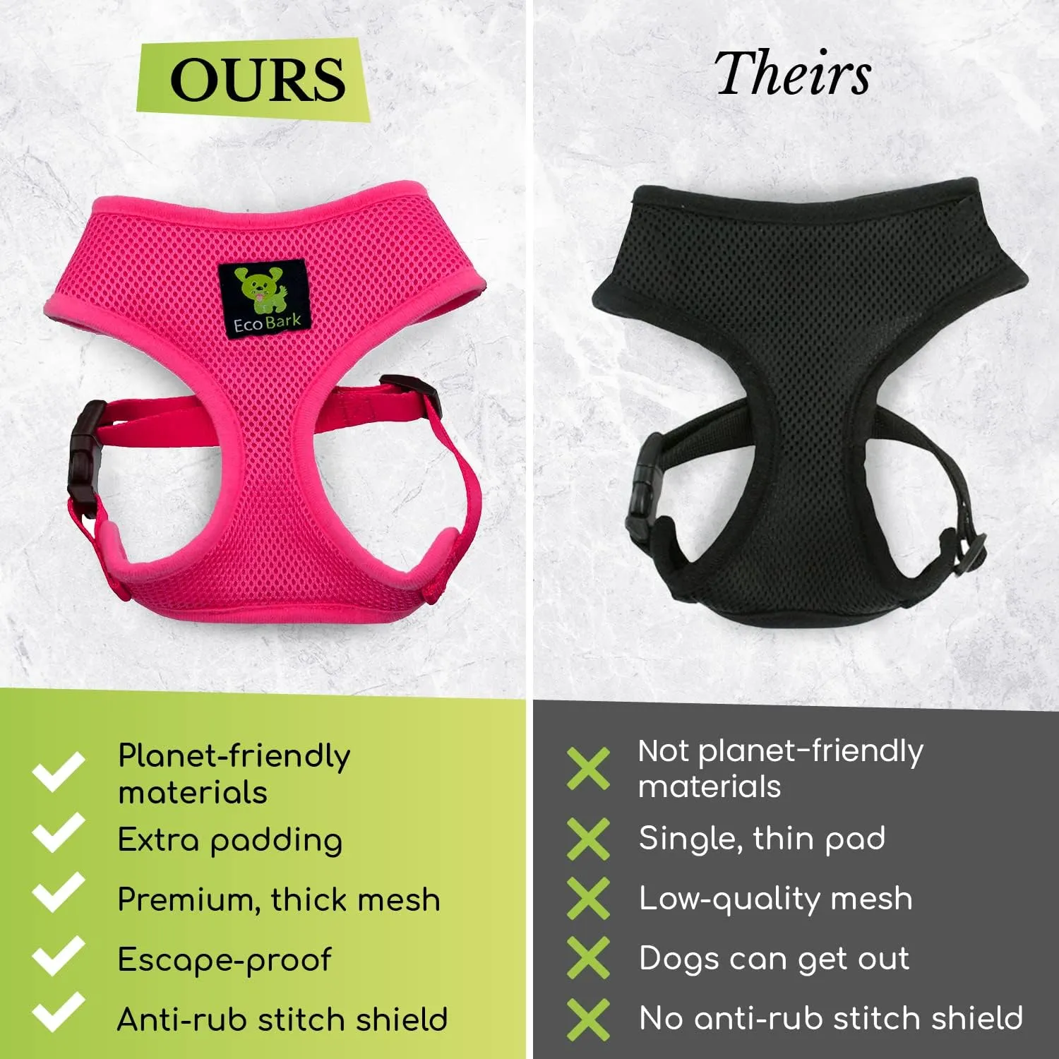 EcoBark Dog Harness - Eco-Friendly Max Comfort Harnesses - Luxurious Soft Mesh Halter - Over The Head Harness Vest- No Pull and No Choke for Puppy, Toy Breeds & Small Dogs (Medium, Blue)