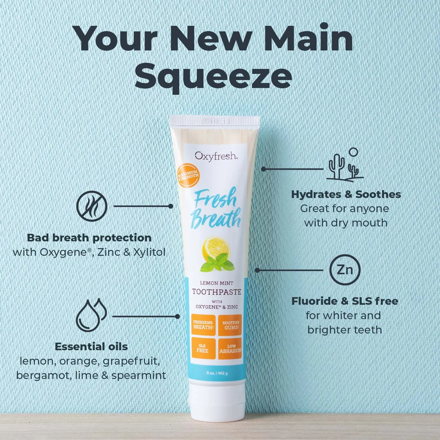 Fresh Breath Lemon Mint Toothpaste | 24 Hr Protection | Fluoride Free