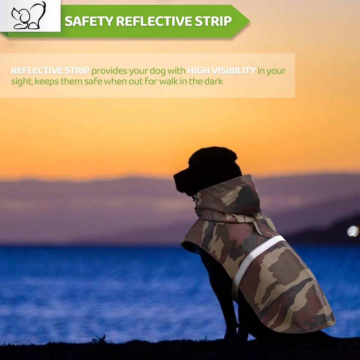 KOESON Dog Raincoat Waterproof Pet Rain Jacket, Reflective Adjustable Dog Rain Poncho Slicker with Leash Hole, Camouflage Lightweight Rainproof Hoodie Clothes for Medium Large Dogs Brown M