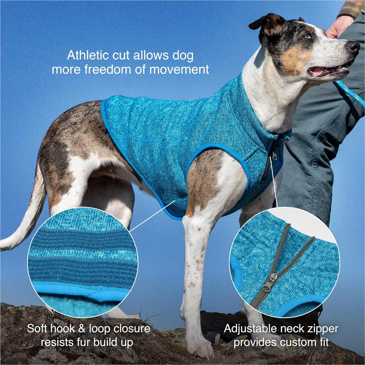 Kurgo Core Dog Sweater, Knit Dog Sweater with Fleece Lining, Cold Weather Pet Jacket, Zipper Opening for Harness, Adjustable Neck, Year-Round Sweater for Small Dogs (Heather Green, Small)