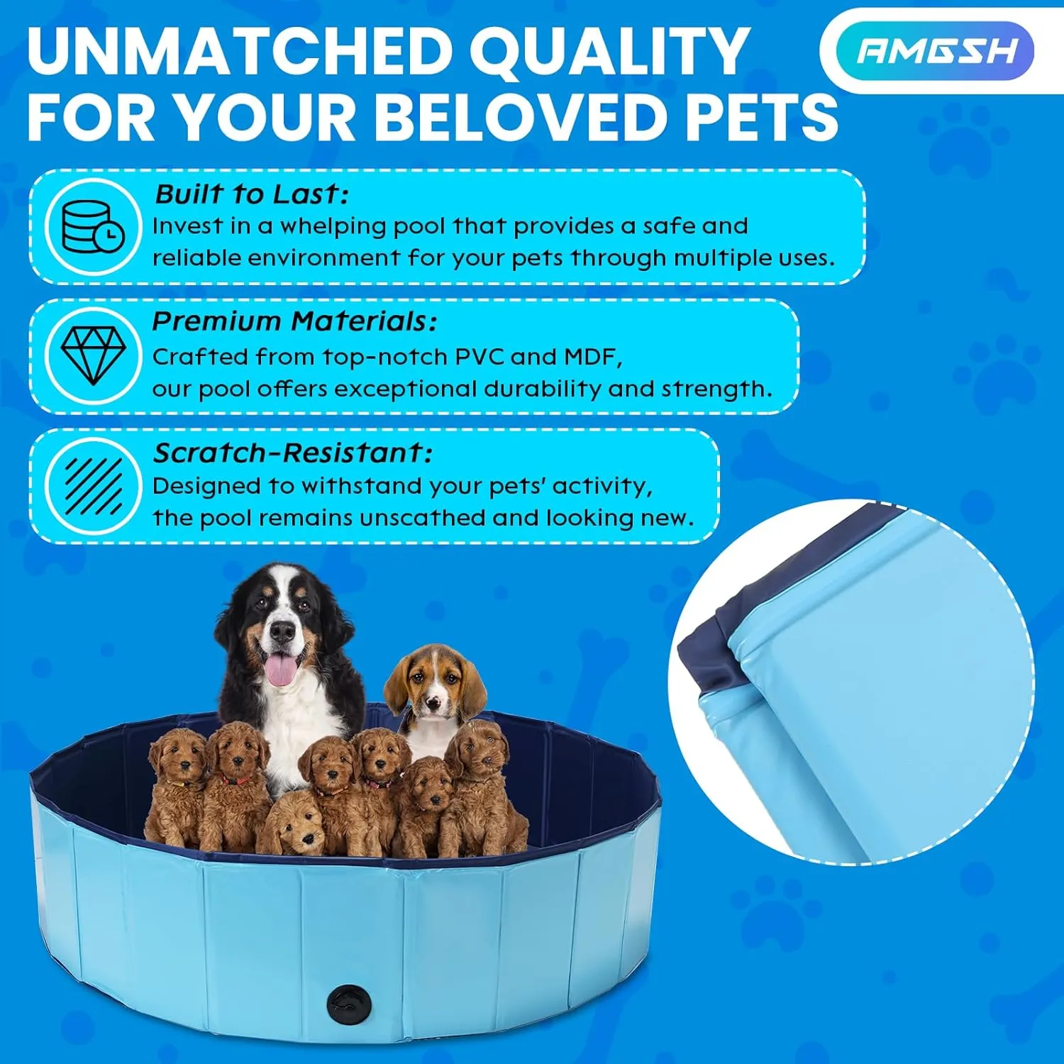 Large Dog Whelping Box, 47.2 Dia.  11.8H Foldable Birthing Pool for Dogs, Puppies, Poartable Plastic Swimming Pool & Bath Tub for Dogs, 120cm  30cm