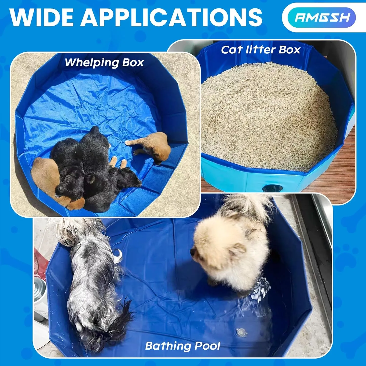 Large Dog Whelping Box, 47.2 Dia.  11.8H Foldable Birthing Pool for Dogs, Puppies, Poartable Plastic Swimming Pool & Bath Tub for Dogs, 120cm  30cm