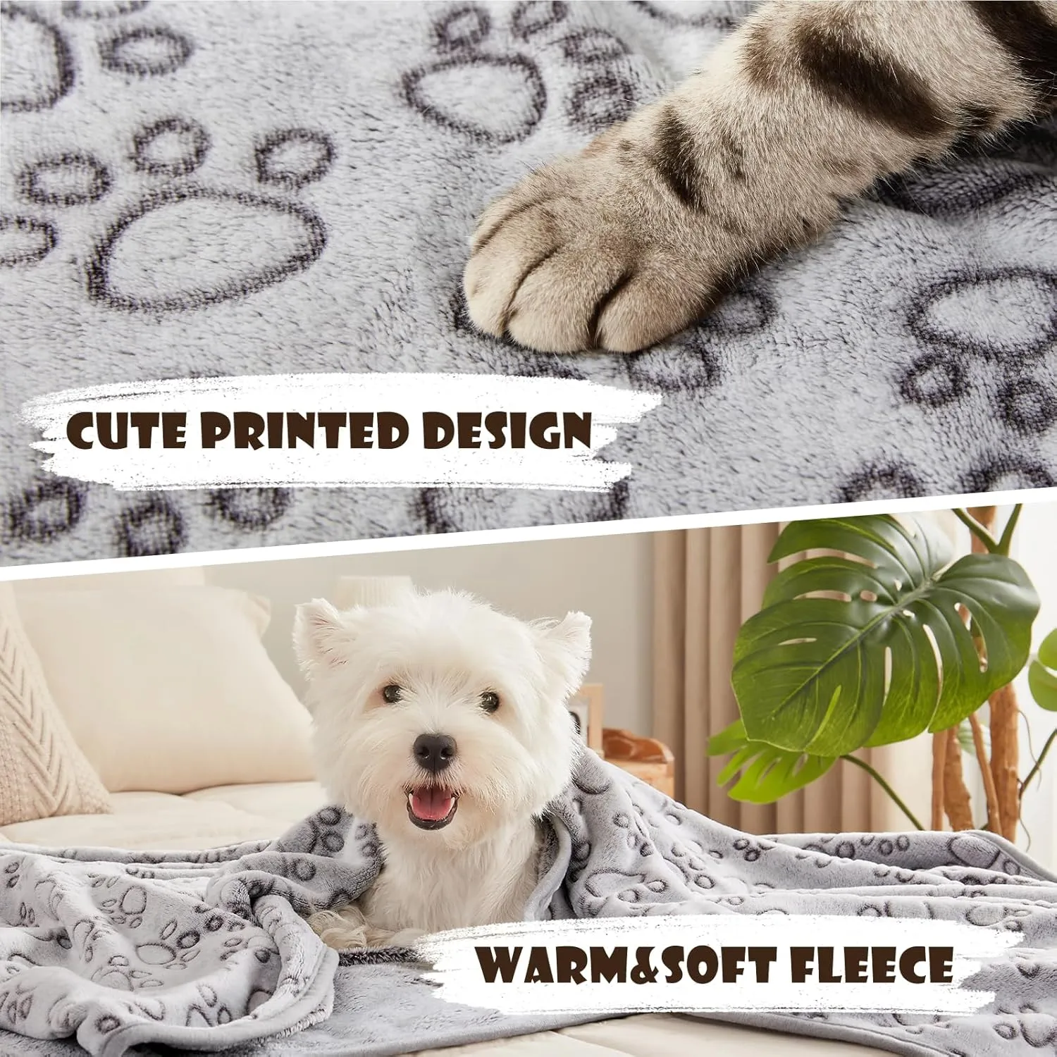 Luciphia 1 Pack 3 Blankets Fluffy Premium Fleece Pet Blanket Flannel Paw Printed Throw for Dog Cat Grey Paw Small(23"x16",Pack of 3)